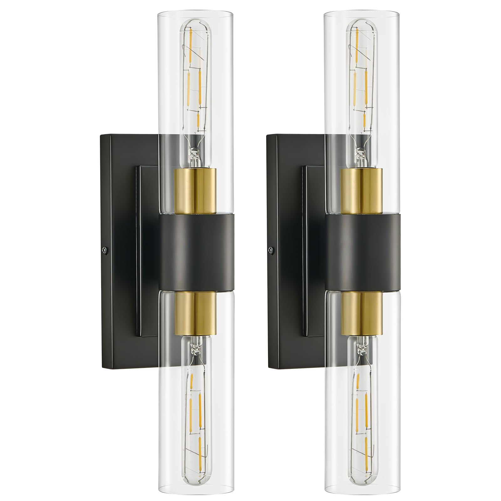 Photo 1 of ZSMAIKU 19" Black and Gold Wall Sconces Set of Two,Modern Bathroom Light Fixtures,2-Light Vanity Lights for Mirror,Indoor Wall Lamp Wall Mount Hardwired Light for Bedroom with Clear Glass E26 Base
