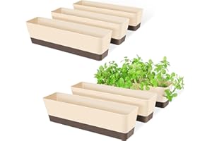 GREANER Indoor Windowsill Planter Boxes, 6 Pack 16 x3.8 Inch Rectangle Succulent Cactus Window Box with Tray, Modern Plastic Plant Pots for Porch, Patio, Garden Balcony, Home Office Outdoor Decoration