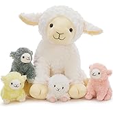 Muiteiur 5Pcs Lamb Stuffed Animals, Soft 13.8" Sheep Stuffed Animals Set for Kids, Cute Sheep Plush with 4 Baby Lamb Toys, Gift for Birthday