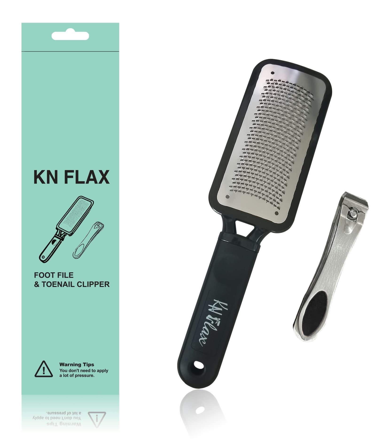 [Colossal Pedicure Rasp Foot File + Toenail Clipper] KN FLAX Premium Foot care Pedicure Surgical grade Stainless steel file with Thick Nails, Large Fingernail Toe Nail Clippers