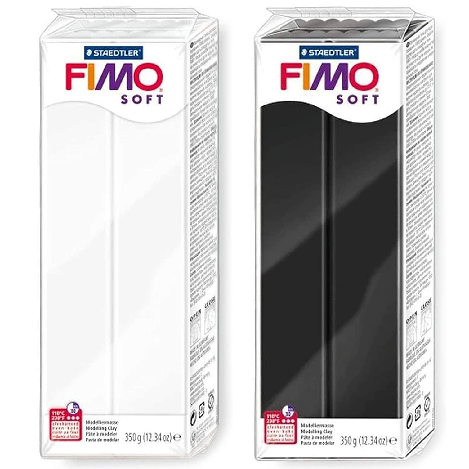 FIMMO Soft 454g Polymer Modelling Clay - Oven Bake Clay - Black and White Set