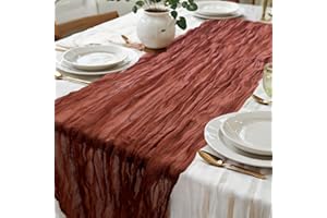 AlaTyche Terracotta Cheesecloth Table Runner,10ft/120 Inch Long Rust Table Runner,Gauze Rustic Sheer Vintage Fall Table Runner for Wedding Bridal Shower Party Thanksgiving Table Decor
