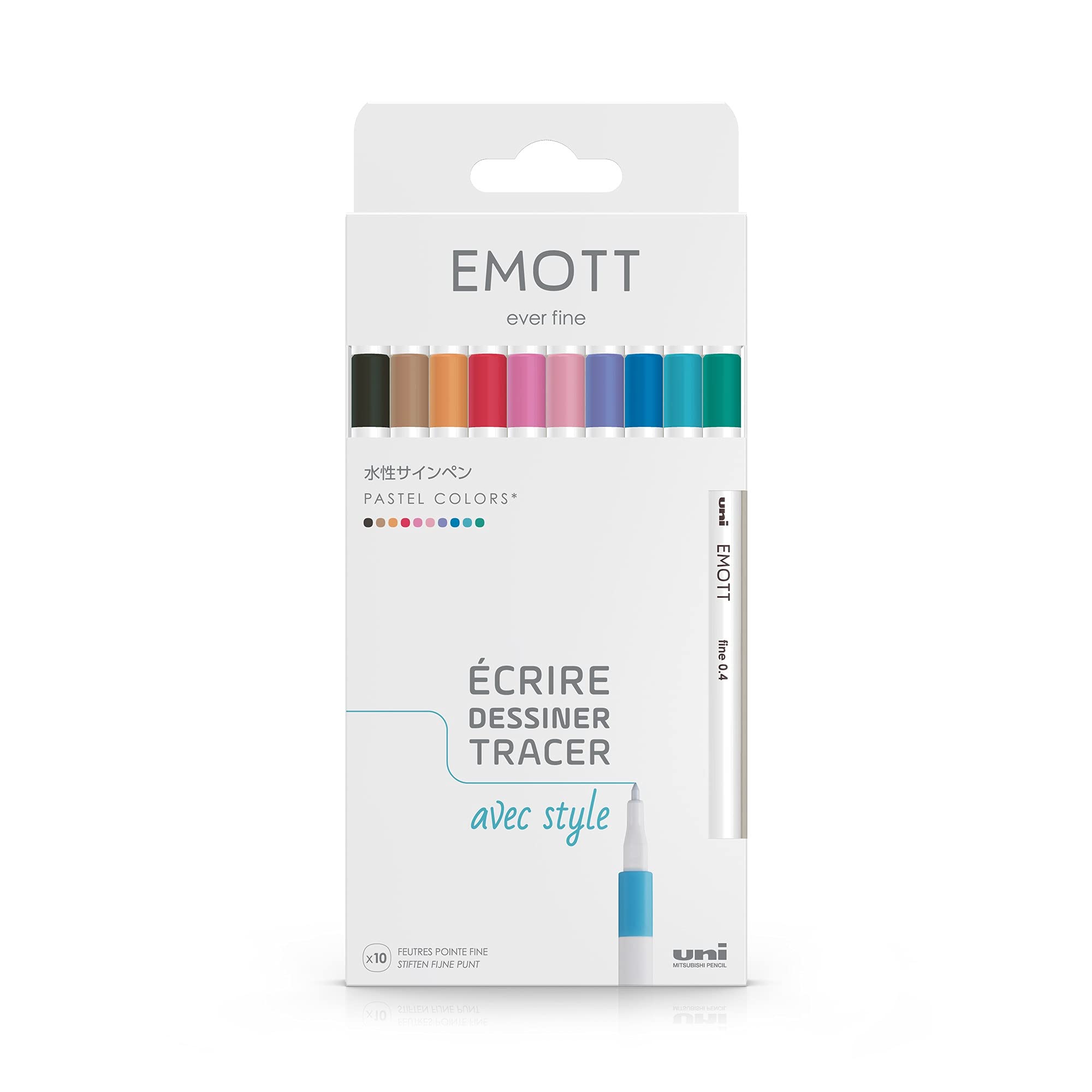 uni-ball Emott Mitsubishi Pencil - 10 Pastel Colours Pens - Write, Draw, Tracer - 0.4 mm Tip - Purple, Green, Coral, Grey, Candy Pink, Salmon, Light Pink, Beige, Light Blue, Sky