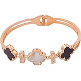 IHOIU 18K Gold Plated Four Leaf Clover Bracelet for Women. Trendy Clover Women's Rose Gold Bracelet. Best Clover Bracelet Jewelry Gift for Women.