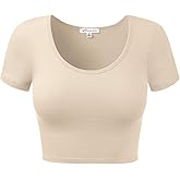 Women Cotton Scoop Neck Crop Tops Short Sleeve Basic Casual Shirts