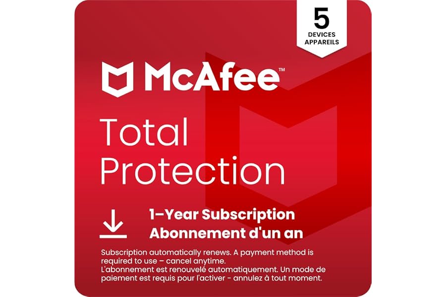 McAfee Total Protection 2025 Ready | 5 Device | Cybersecurity Software Includes Antivirus, Secure VPN, Password Manager, Dark