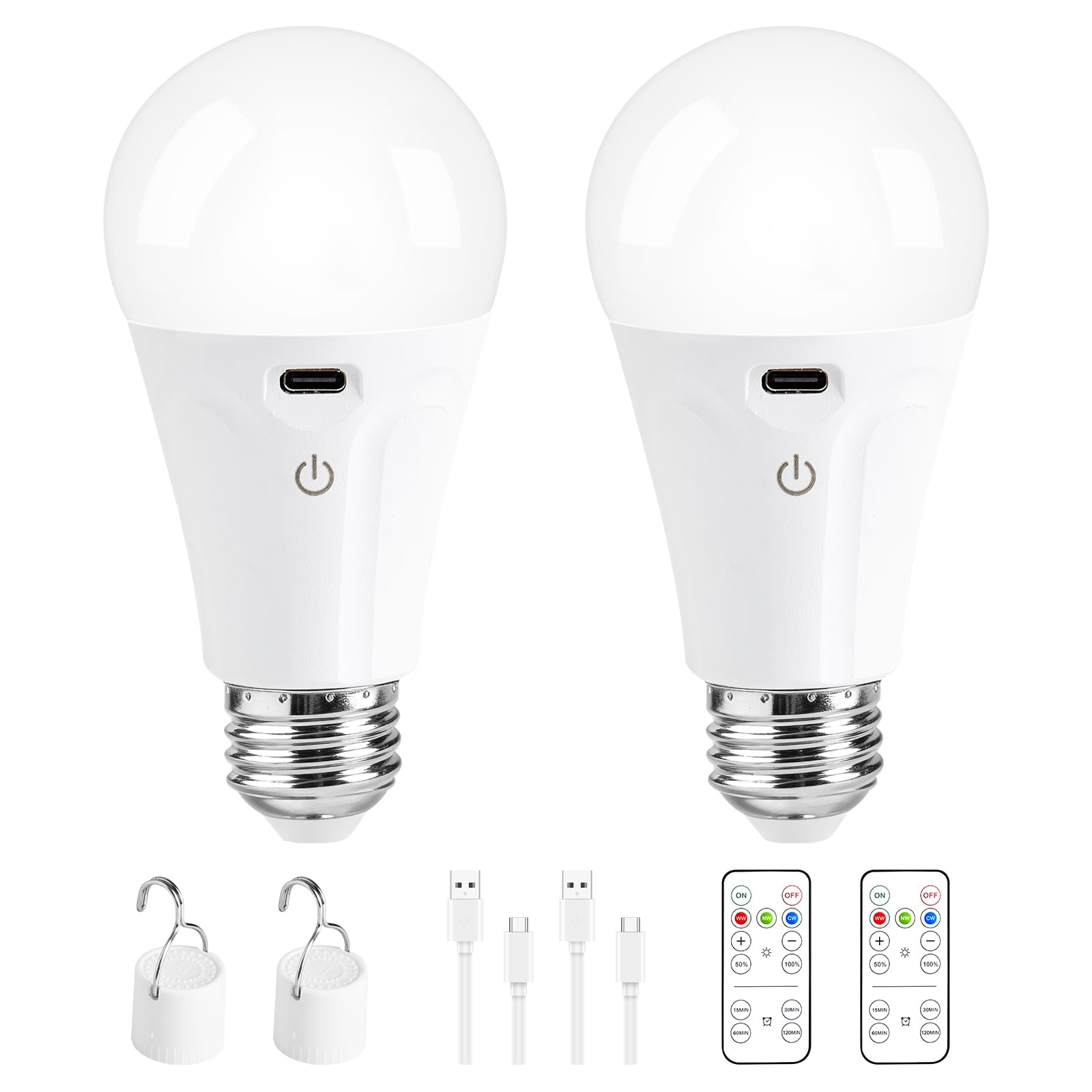 Powfloven Rechargeable Light Bulbs with Remote Control and USB Charging ...