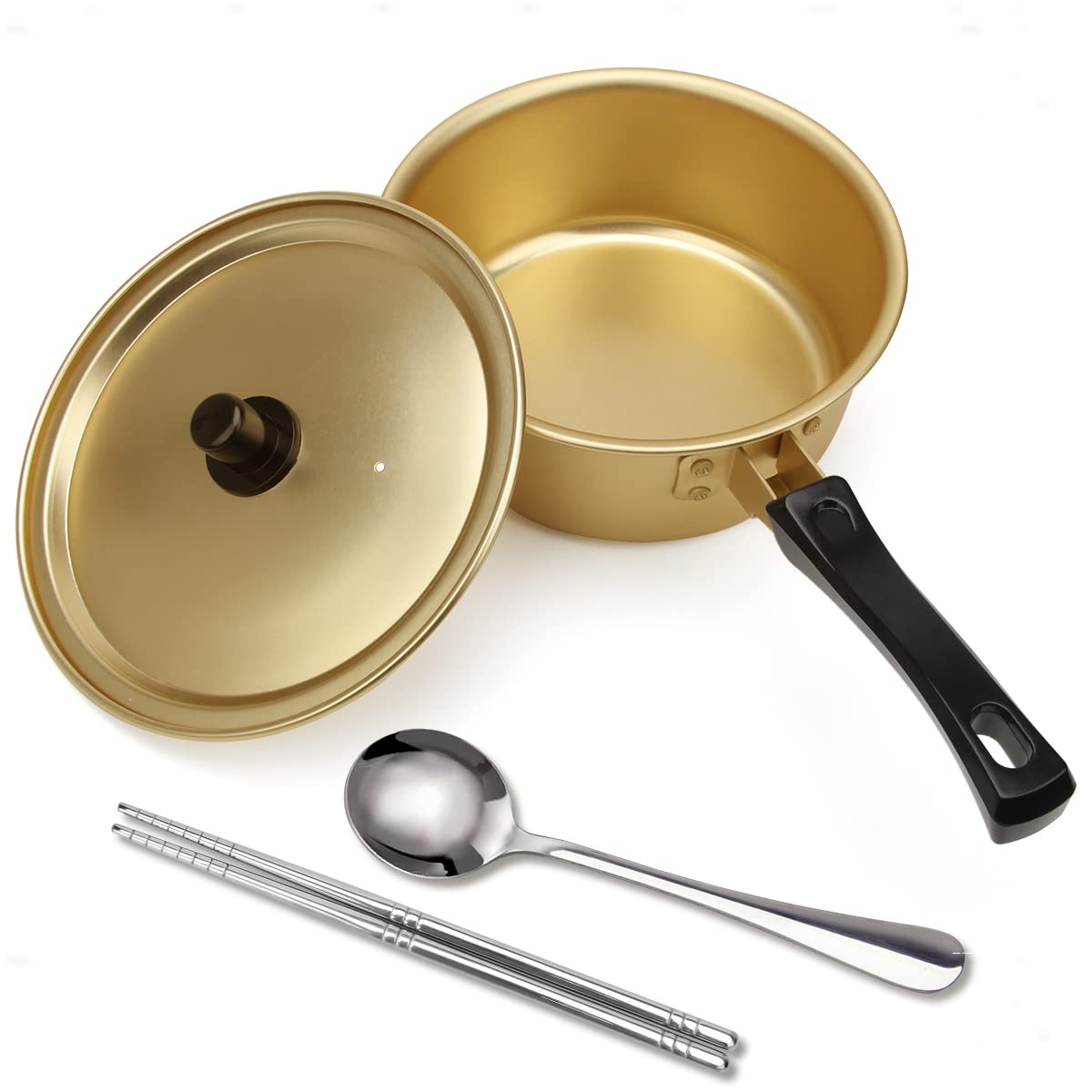 Photo 1 of Korean Ramen Cooking Pot, AHIER Korean Ramen Noodle Pot With Lid, Spoon and Chopsticks (1pair), Fast Heating for Kitchen Cookware (Single Handle)