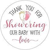 Pink Baby Shower Stickers - Thank You Favors for Girls, 2 Inch, Pack of 50