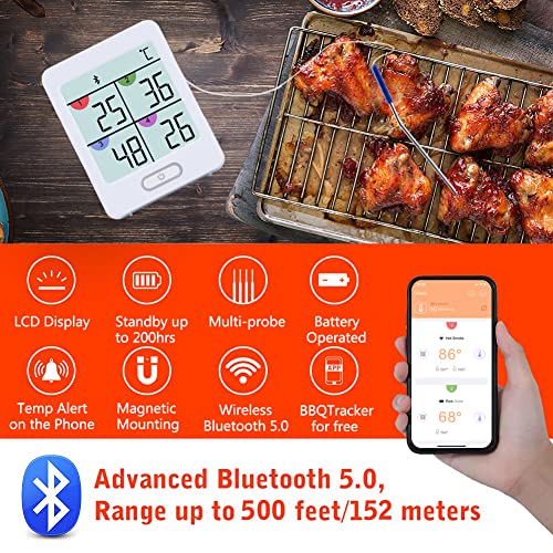 AIKSENT Bluetooth Meat Thermometer with Four Probes, Digital Food