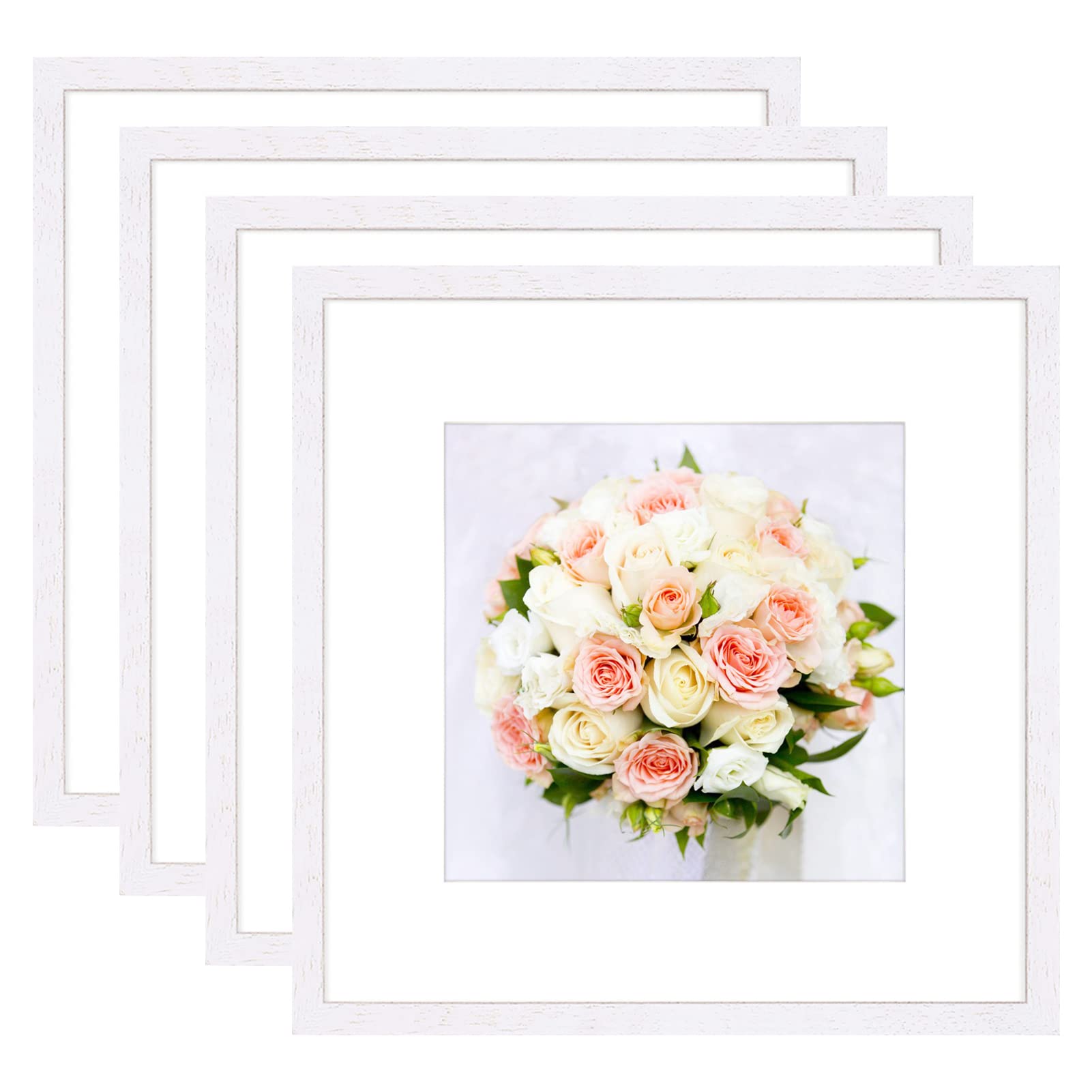 White 30 x 30 cm Photo Frame Display 8 x 8 inch(20 x 20cm) picture with Mount for 12x12 inch Without Mount,White Square Picture Frame Made of Solid Wood with Perspex front for Wall Mounting,4 Pack