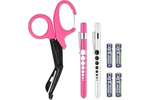 GRICARE 3-Pack Medical Scissors and Pen Light, Medical LED Penlights with Pupil Gauge, Trauma Shears Bandage Scissors with Carabiner-7.5" Surgical Scissors for Nurses, Doctors, Nursing Students, EMT