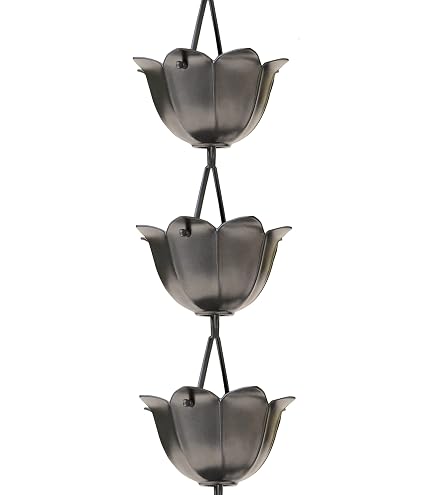 Mushroom Design Outdoor Rain Chain - 62 Inches Long, Bronze Finish | Decorative Downspout Alternative