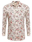Coofandy Mens Floral Button Down Long Sleeve Dress Shirt Casual Tops,Beige,Medium