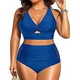 Women's Plus Size Two Piece Swimsuits - High Waisted Bikini Tummy Control Bathing Suits 2025 Twist Knot Swimwear