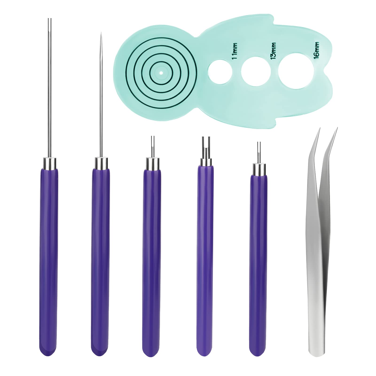 SAVITA Quilling Kit, 5 Piece Quilling Slit Tools Including a Curling Trainer and a Pair of Tweezers for Paper Flowers, Crafts, Beginners (Blue, Purple)