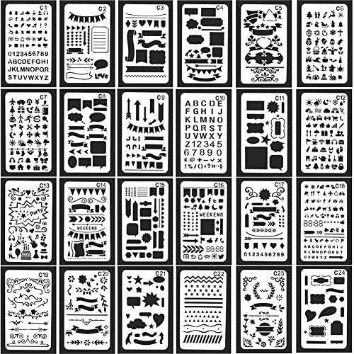 ZJKOO Bullet Journal Stencil Plastic Planner Stencils Journal/Notebook/Diary/Scrapbook DIY Drawing Template Stencil (4x7 Inch, 24 Pieces)