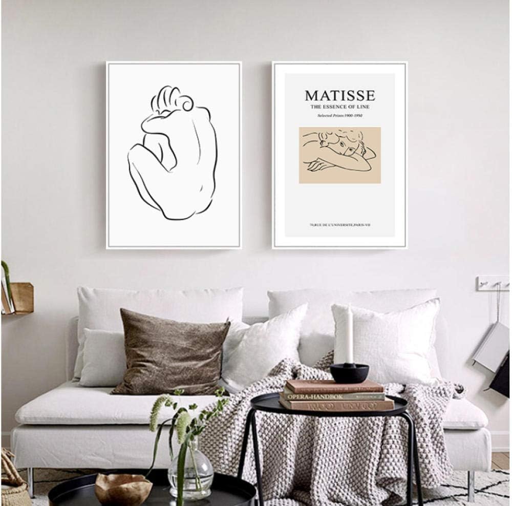 xtszlfj Matisse Simple Fashion Modern Vogue Sketch Figures Style Home Decoration Painting Poster and Prints Canvas Art Wall Picture Art 40x60cmx2pcs Frameless