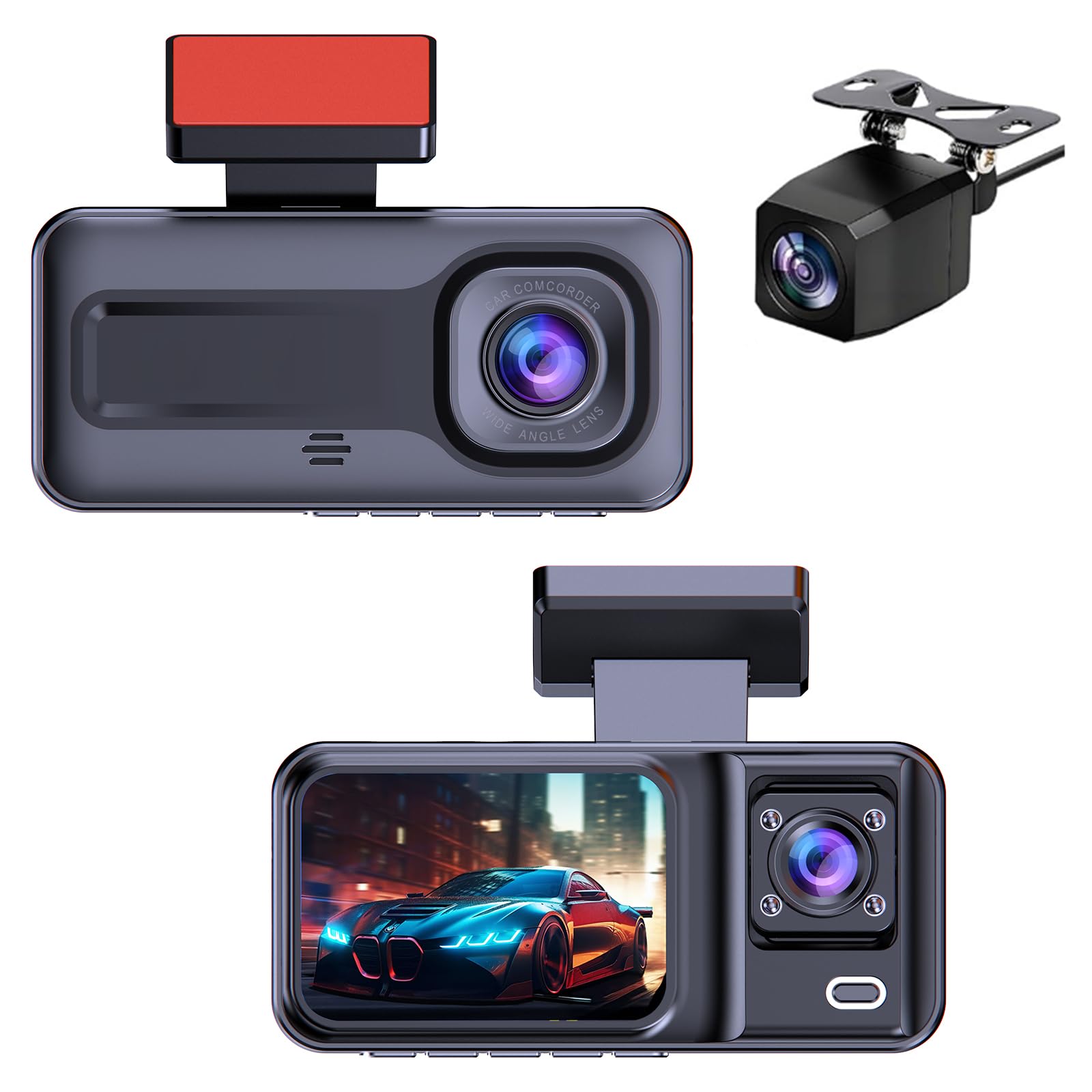 Photo 1 of 1080P Dash Camera for Car,3 Channel Dash Cam Front and Rear Inside G-Sensor, 3.16” IPS Screen, 24Hr Parking, 170°Wide Angle, Loop Recording, IR Night Vision (A98 3channel)