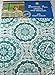 Summer Fun Flannel Back Vinyl Umbrella Tablecloths with Hole and Zipper- Sumburst of Medallions-Aqua and White--Assorted Sizes (70 Round)