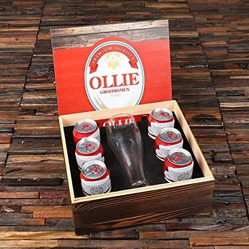 Custom Beer Can Holder and Opener Gift Set Add His