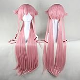 ANOGOL Hair Cap - Pink Long Straight Anime Game Cosplay Costume Party Full Head Wig For Halloween