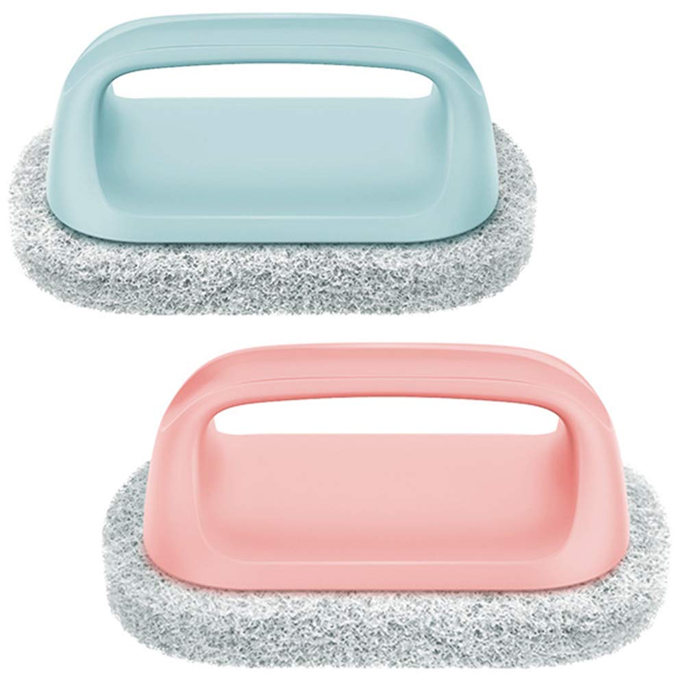 Ldawy Cleaning Brushes Versatile Cleaning Brush Set 2 Pcs with Handle Multipurpose Durable Non-Scratch Scouring Pad for Kitchen Bathroom Pink and Blue