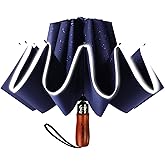 Lejorain Golf Large Inverted Umbrella - Black Big Windproof Heavy Duty Upside Down 46/50/54 Inch Compact Reverse Car Automatic Folding Reflective Umbrella