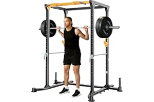 SPORTSOUL Squat Rack Power Cage, 82" Large Squat Stand Rack 2000lbs Capacity, Stable and Durable Power Rack with Pull-Up Bar, Heavy Duty Adjustable Power Cage with Weight Plate Storage Attachment for Home Gym
