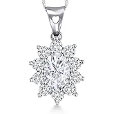 Gem Stone King 10K White Gold Build your Own Personalized 7X5MM Oval Gemstone Birthstone and White Created Sapphire Pendant Necklace For Women with 18 Inch Chain
