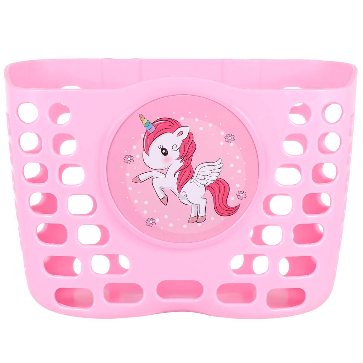 NUOBESTY Kids Bike Basket Unicorn Horse Pattern Front Handlebar Bicycle Scooter Lift Off Baskets for Children Bike Accessories (Pink Horse)