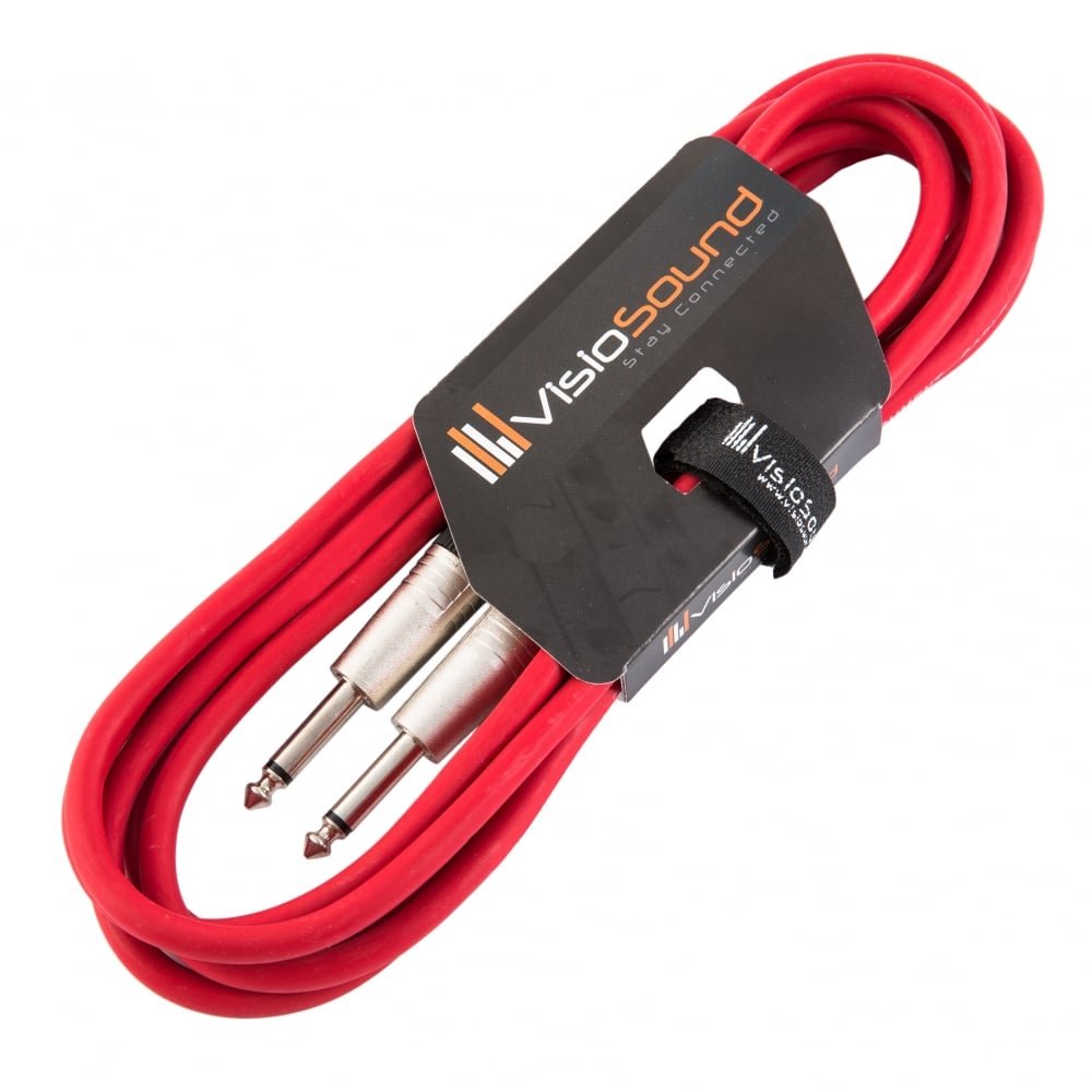 VisioSound Guitar Lead 6.35mm Mono Jack to Jack/Instrument Cable/Patch Lead / 6 Colours 3m Red