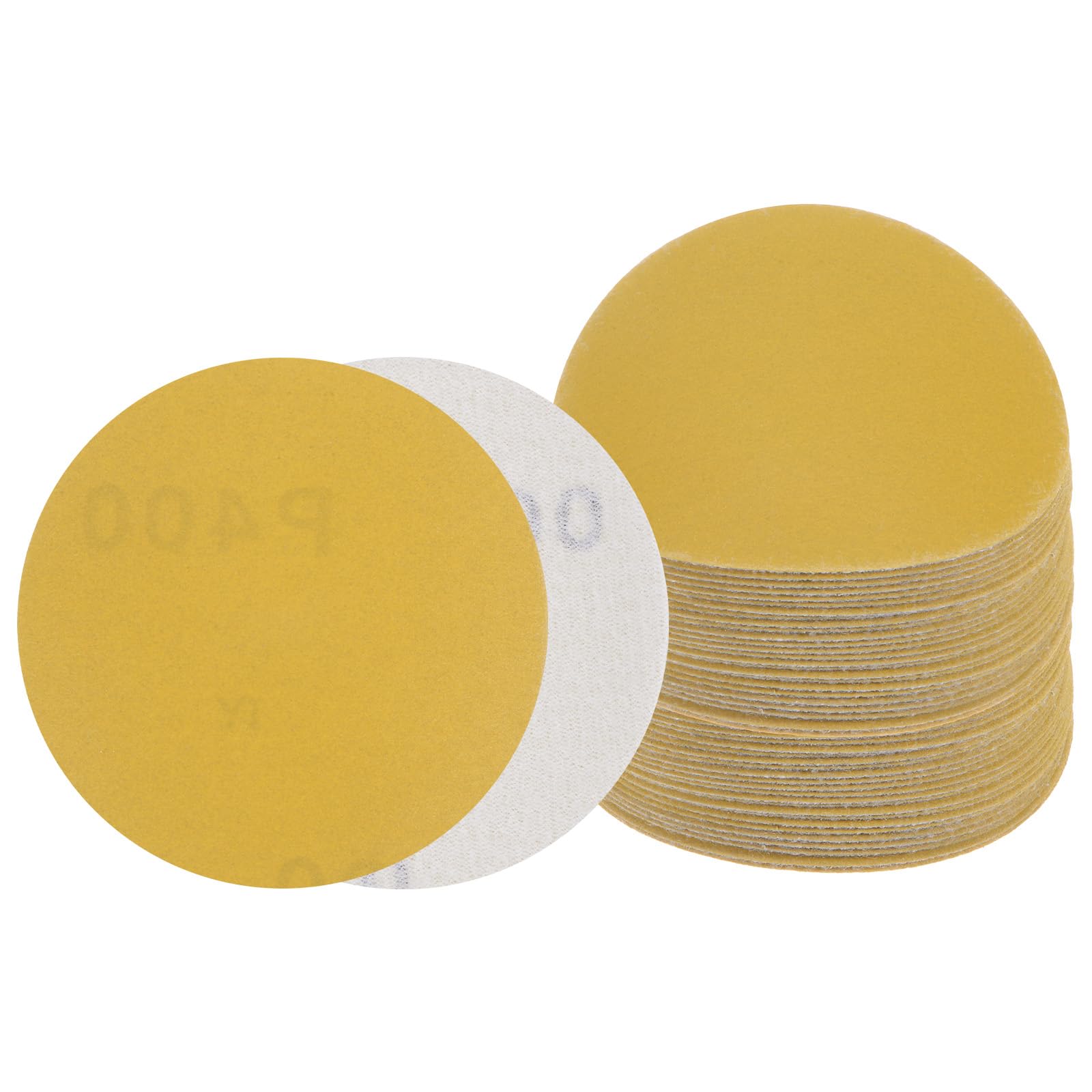 Kozelo 50pcs No Hole Sanding Discs- [ 3 Inch 400 Grit ] Round Hook and Loop Grip Sanding Pads Sheet Sandpaper for Woodworking Metal Polishing Use| Gold, Aluminum Oxide