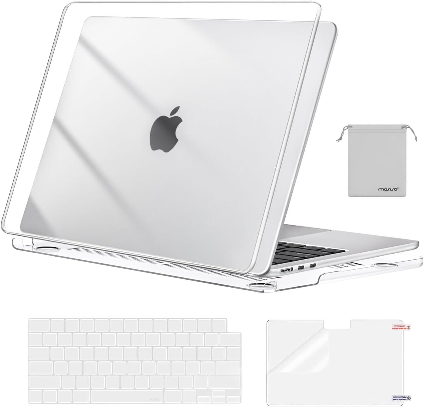 MOSISO Compatible with MacBook Air 13 inch Case M5 2026 M4 2025 M3 M2 2024-2022 A3449 A3240 A3113 A2681,Hard Shell&Keyboard Cover&Screen Film&Pouch for MacBook Air 13.6 inch Case, Crystal Clear