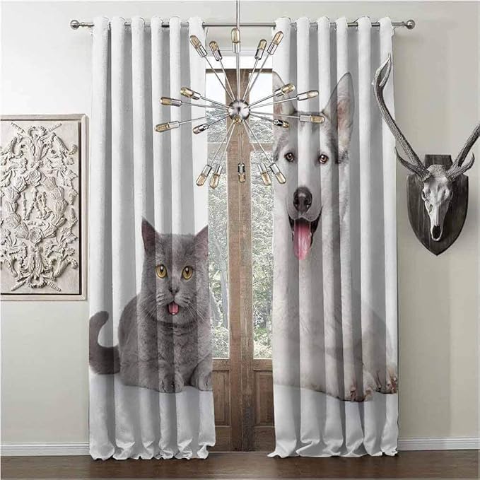 hengshu WearResistant Color Curtains, Cat, Printing 2 Curtain, Animal Theme A Dog
