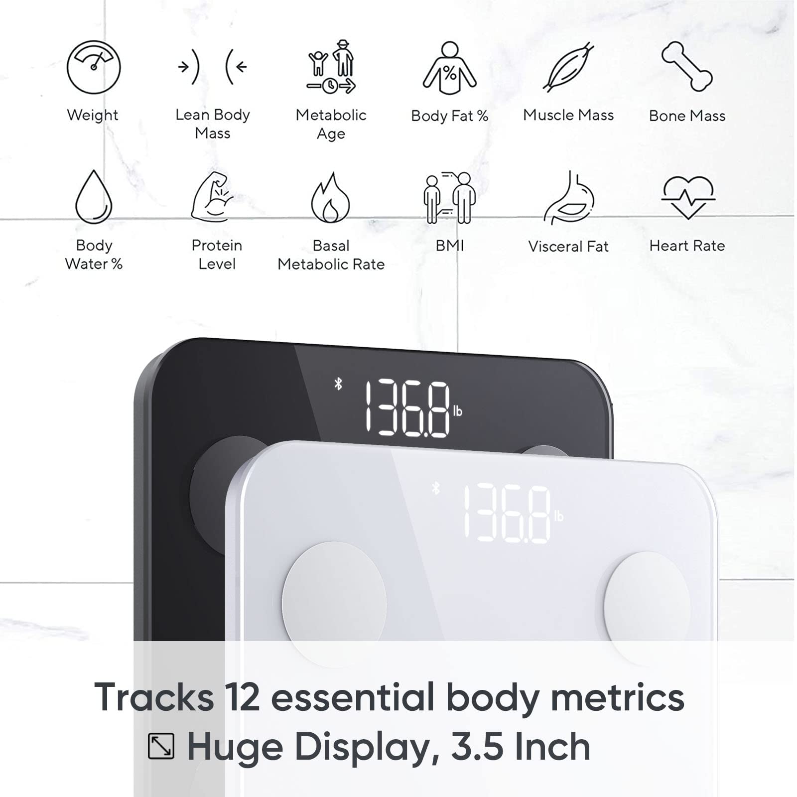 Wyze Scale S, Scale for Body Weight, Digital Bathroom Scale for Body Fat, BMI, Muscle, Heart Rate, Body Composition Analyzer with App, Batteries Included, Bluetooth, 400 lb, Black