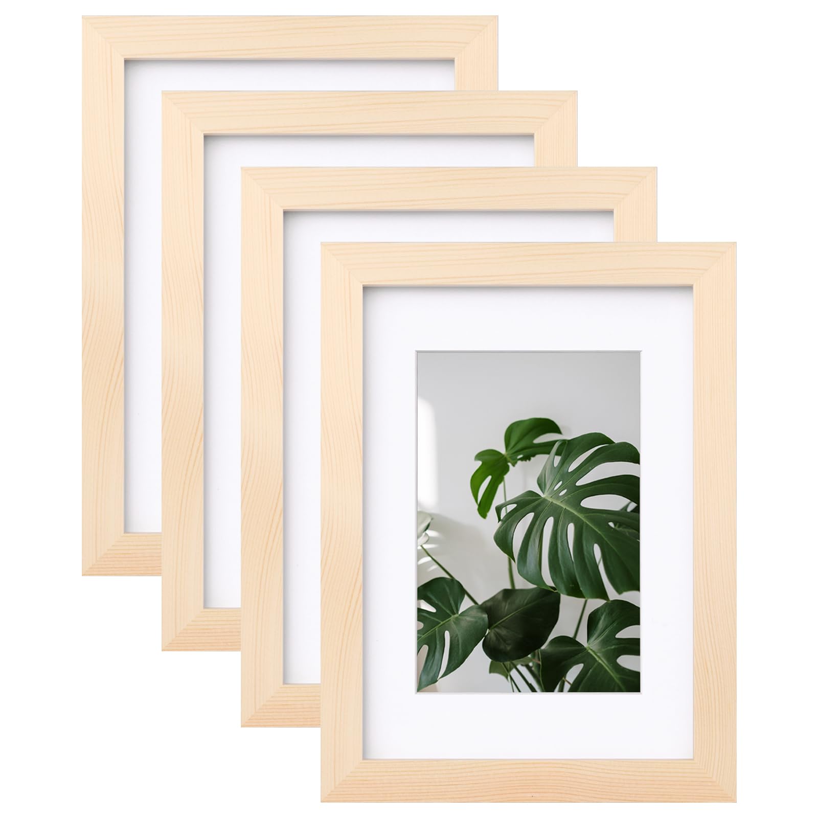 EGOFINE A5 Frames Set of 4,Wooden Photo Frame A5,14.8x21cm Picture Frames,A5 Poster Frame with Plexiglass for Tabletop and Wall Mounting，Natural Wood