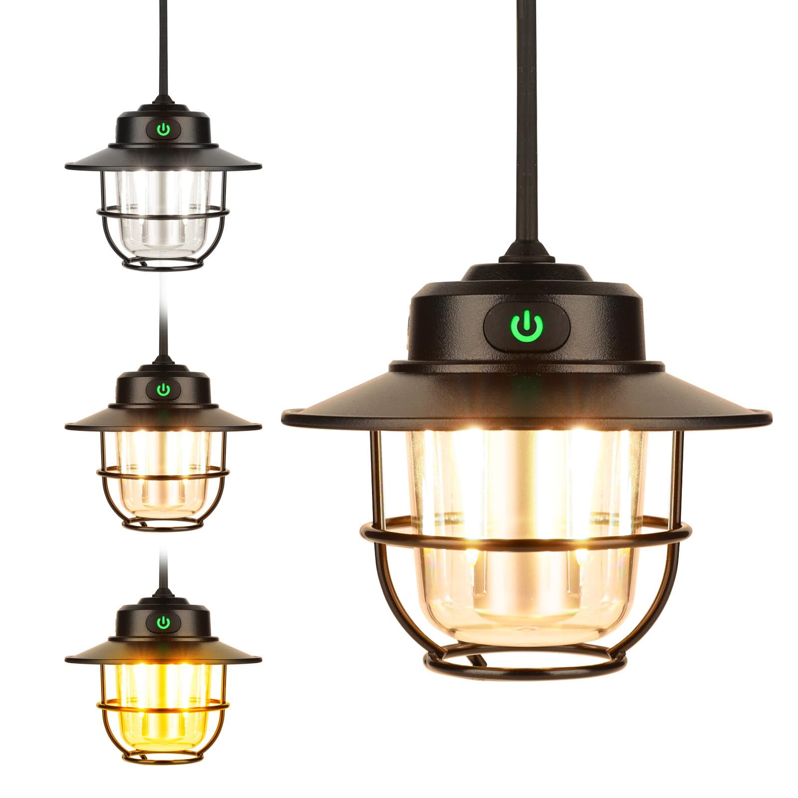 Kinberry Camping Lantern Rechargeable - Hanging Lantern Portable Outdoor Tent Lamp IP65 Waterproof Stepless Dimming and 4 Light Modes for Camping Hiking Emergency Fishing