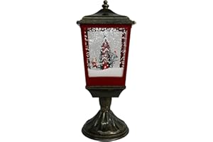 Fraser Hill Farm Let It Snow Series 20.5-in. Musical Tabletop Lamp with Seesaw, Santa, and Snowman Scene | Cascading Snow | Christmas Carols | Festive Holiday Home Decor | Bronze/Red | FHST021A-BLK1