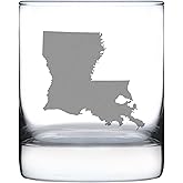 Bevvee Louisiana State Outline Whiskey Rocks Glass - State Themed Drinking Decor and Gifts for Louisianian Women & Men - 10.25 Oz Whisky Tumbler Glasses