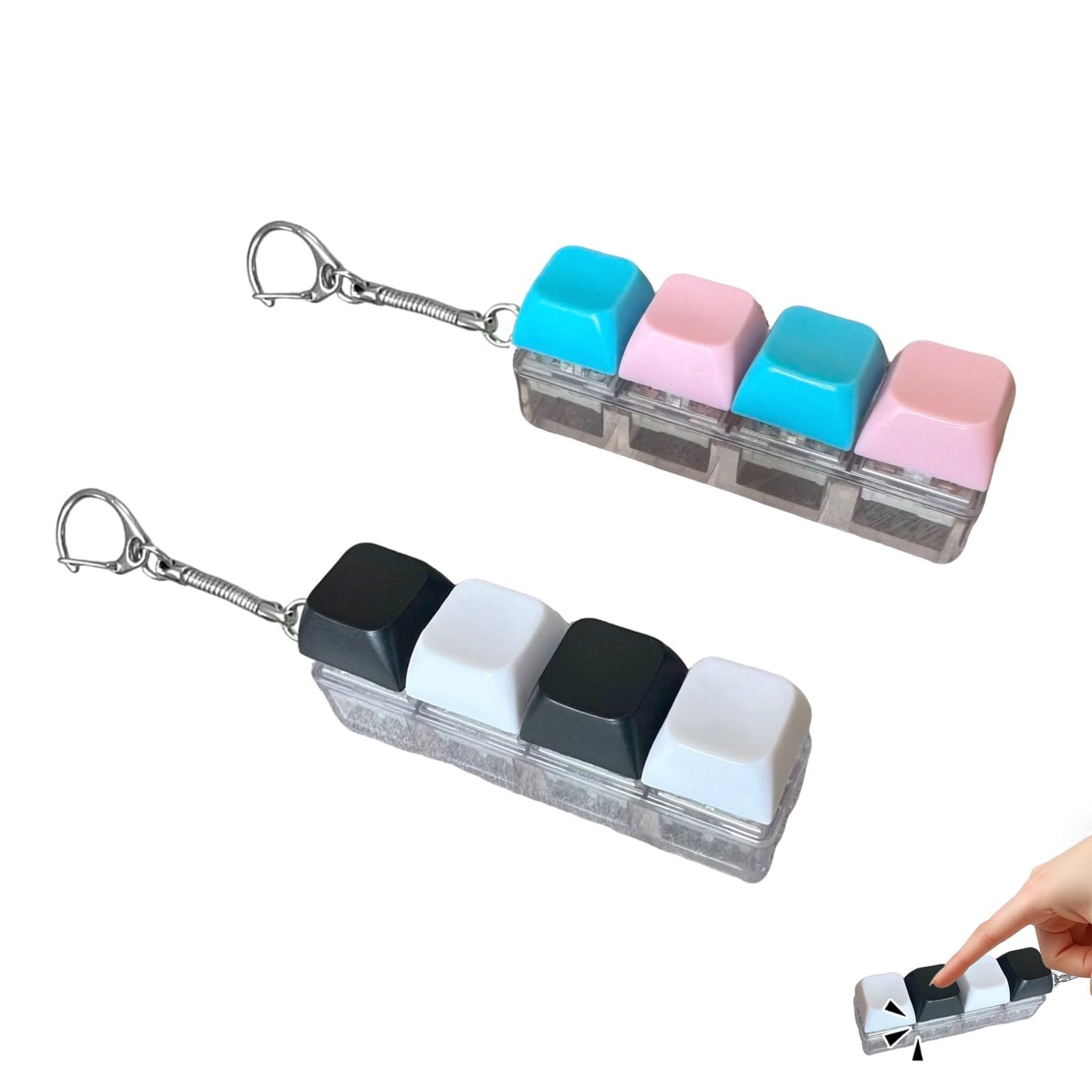 2Pcs Keyboard Fidget Toys 4 Button Cool Finger Clicky Keyboard Keychain Keyboard Stress Relief for Kids Adult Fidget Toys Funny Fidget Keyring Finger Toys for ADHD Anxiety