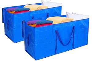 BIGMETA 66 Gallon Extra Large Moving Bags - Heavy Duty Storage Bags with Zipper & Strong Handles, Blue Packing Bag for Moving, Storage, Travel and Camping, College Dorm & Home Supplies, 2 Pcs
