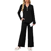 VUTRU Womens Ribbed Knit Lounge Set Long Sleeve Top and Long Pants 2 Piece Outfits Pajamas Sets Sleepwear PJ Sets