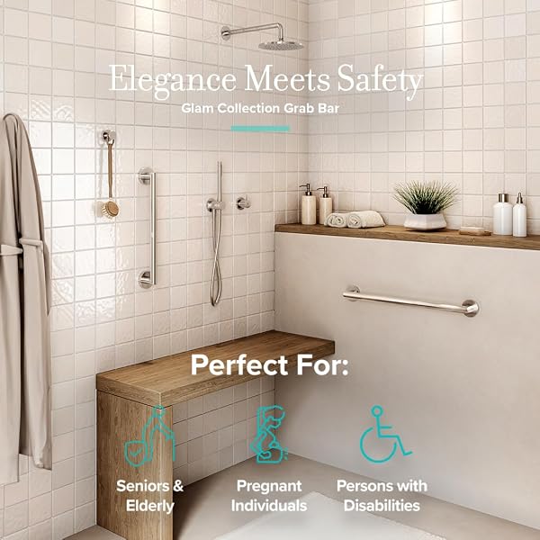 GATCO 972 GLAM 18″ GRAB BAR, SATIN NICKEL | ADA COMPLIANT STAINLESS STEEL SAFETY GRAB BAR FOR BATHROOM | TOTAL LENGTH 21″, 1.25″ DIA.