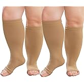 CaiDieNu Plus Size Compression Socks: Open Toe Wide Calf Compression Socks for Women and Men Knee High Toeless Nurse Travel