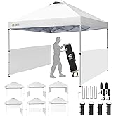 CROWN SHADES 10x10 Pop up Canopy Tent Instant Canopy with 150D Silver Coated Fabric Including 2 Half Sidewalls, 4 Ropes, 8 Stakes, 4 Weight Bags, STO 'N Go Bag, Grid White