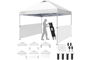 CROWN SHADES 10x10 Pop up Canopy Tent Instant Canopy with 150D Silver Coated Fabric Including 2 Half Sidewalls, 4 Ropes, 8 Stakes, 4 Weight Bags, STO 'N Go Bag, Grid White