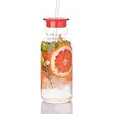 Elitrivox Glass Cup with Silicone Lid and Straw, 17 Oz Drinking Glasses Water Bottle Vintage Glassware for Iced Coffee, Juice, Cocktails, Whisky Tumbler for Gift 1 Pack