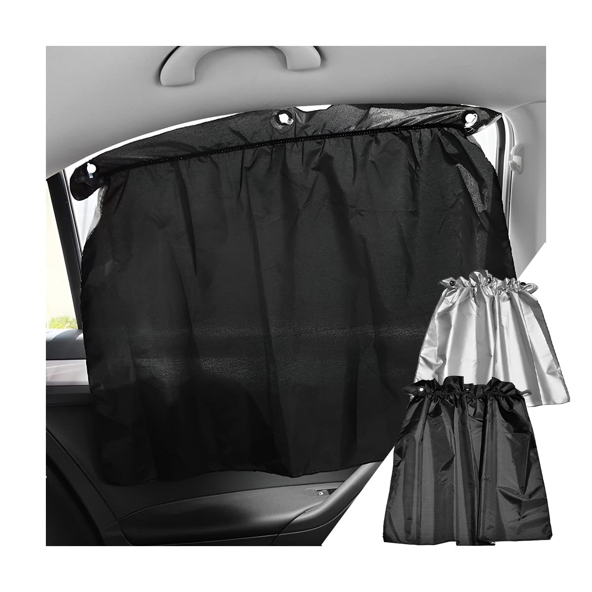 JNNJ 4 Pcs Car Window Shade, Suction Cup Auto Sun Shade Curtain UV Rays Protection, Rear Side Sunshades Keeps Cooler Screen for Baby and Kids, Privacy Covers Universal Car Accessory Interior