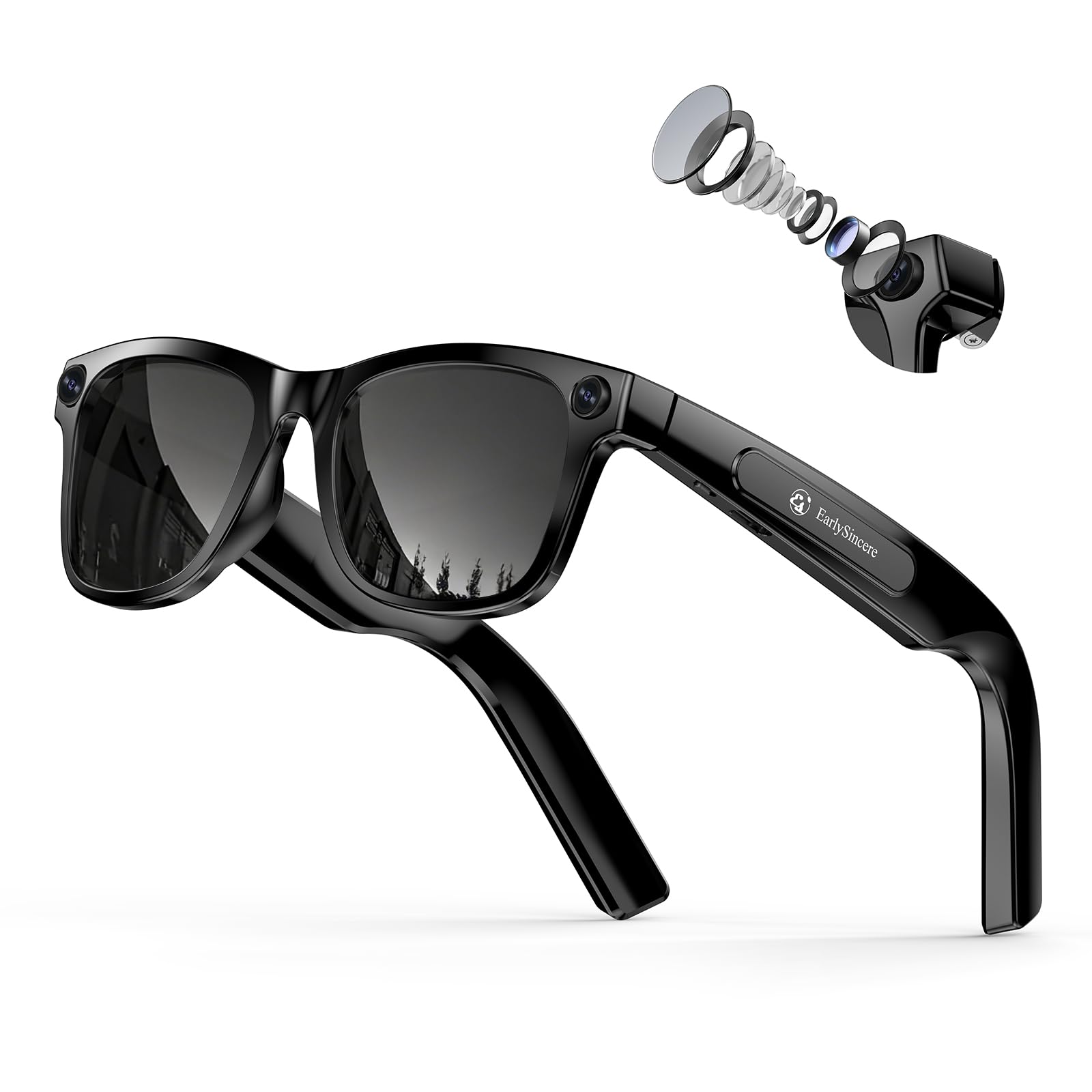 Photo 1 of EarlySincere 2026 Ai Smart Glasses for Men Women, 8mp 4k Hd Camera Glasses, 410mah Battery, Supports Photo/Video/Audio Recording, Ai Voice Control, Ai Glasses with Bluetooth Calling(Sunglasses)